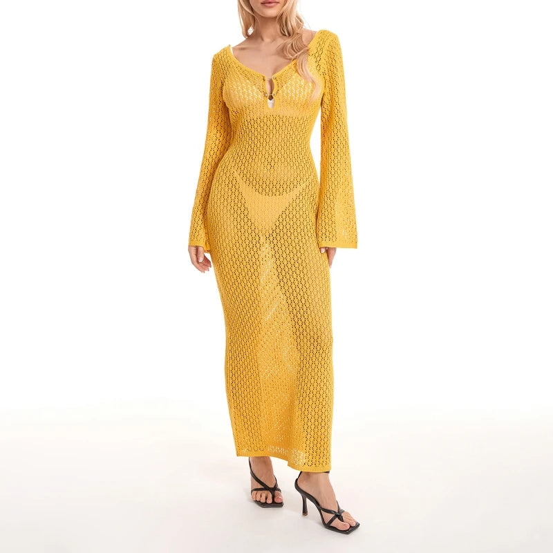Long Knit Hollow-Out Beach Cover-Up