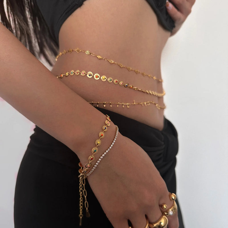 Punk Rhinestone Belly Waist Chain