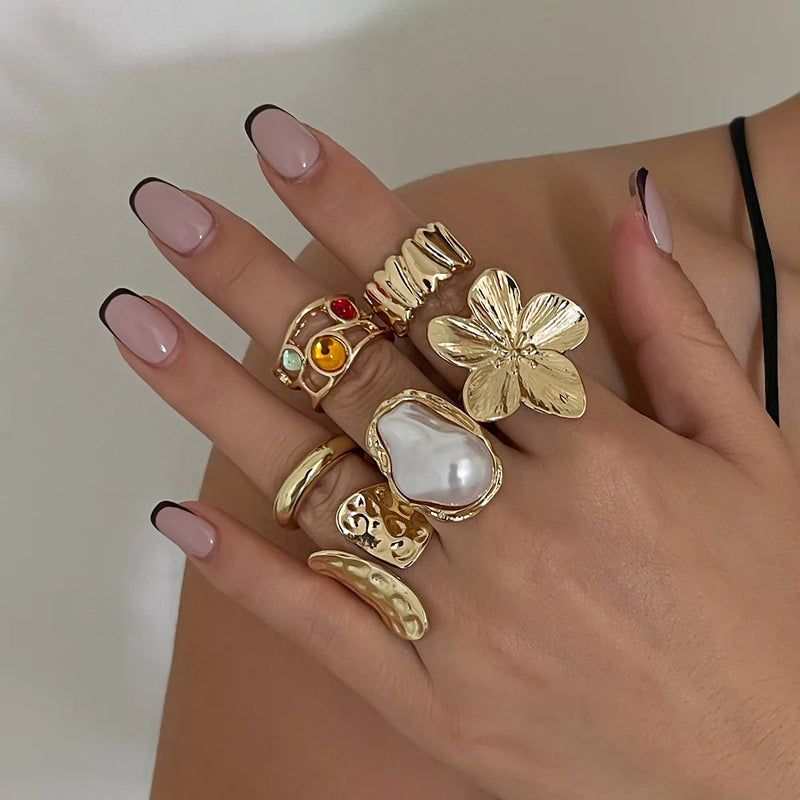 6-Piece Vintage Punk Metal Ring Set