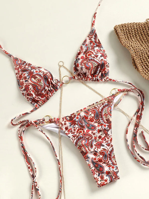 2024 Printed Triangle Bikini Set – Low Waist Bandage Biquini