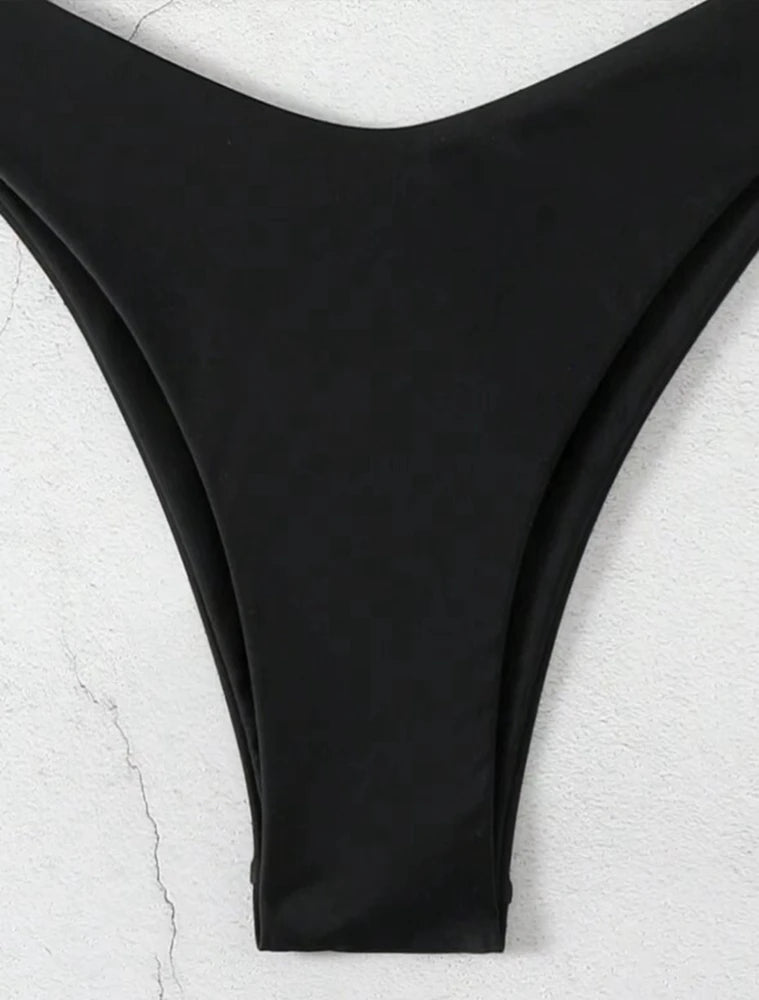 2025 Sexy Halter Thong Bikini – Double Fabric Lace-Up Brazilian Swimsuit