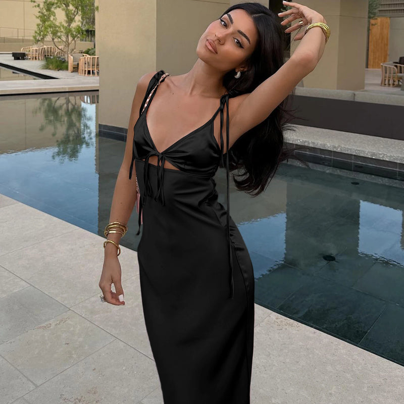 Backless Lace-Up Cut Out Midi Dress