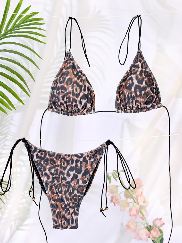 Miyouj 2025 Leopard Print Bandage Bikini – Sexy Triangle Low-Waist Swimwear