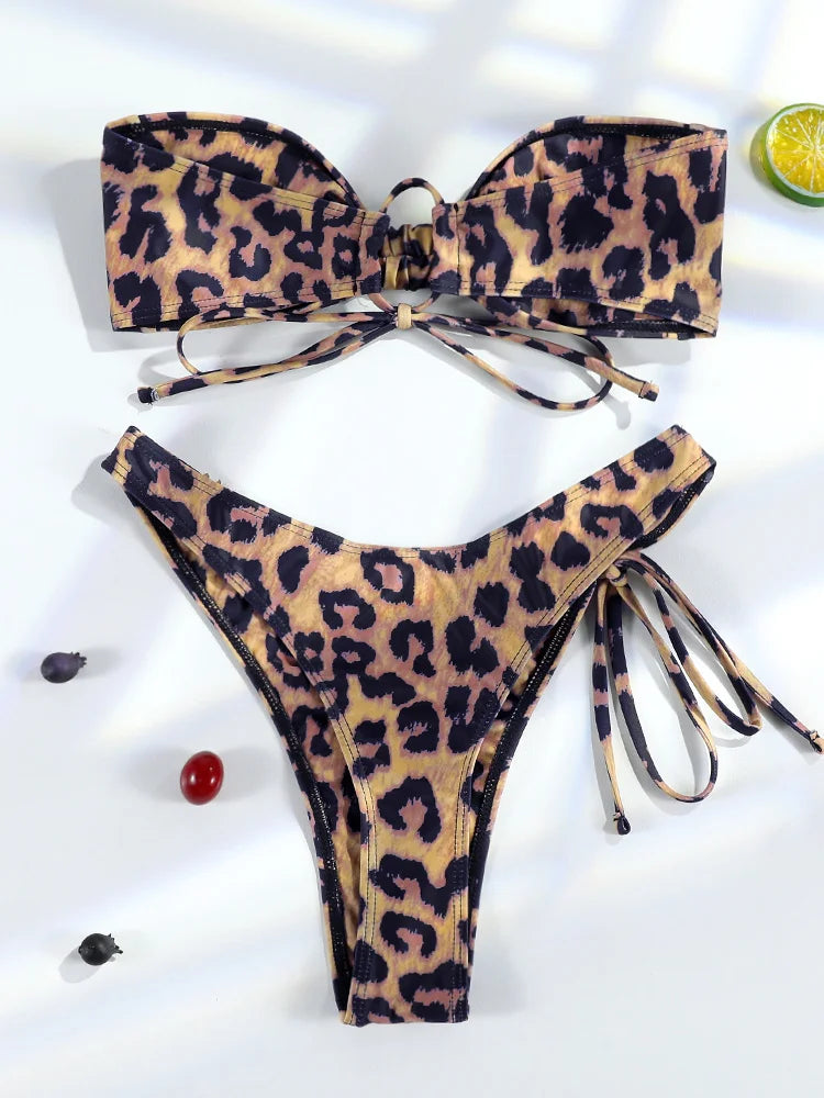 Miyouj 2025 Leopard Print Bandage Bikini – Sexy Triangle Low-Waist Swimwear
