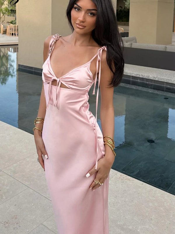 Backless Lace-Up Cut Out Midi Dress