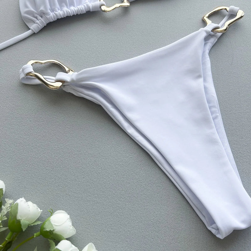 Lace-Up Split Two-Piece Bikini – Solid Color