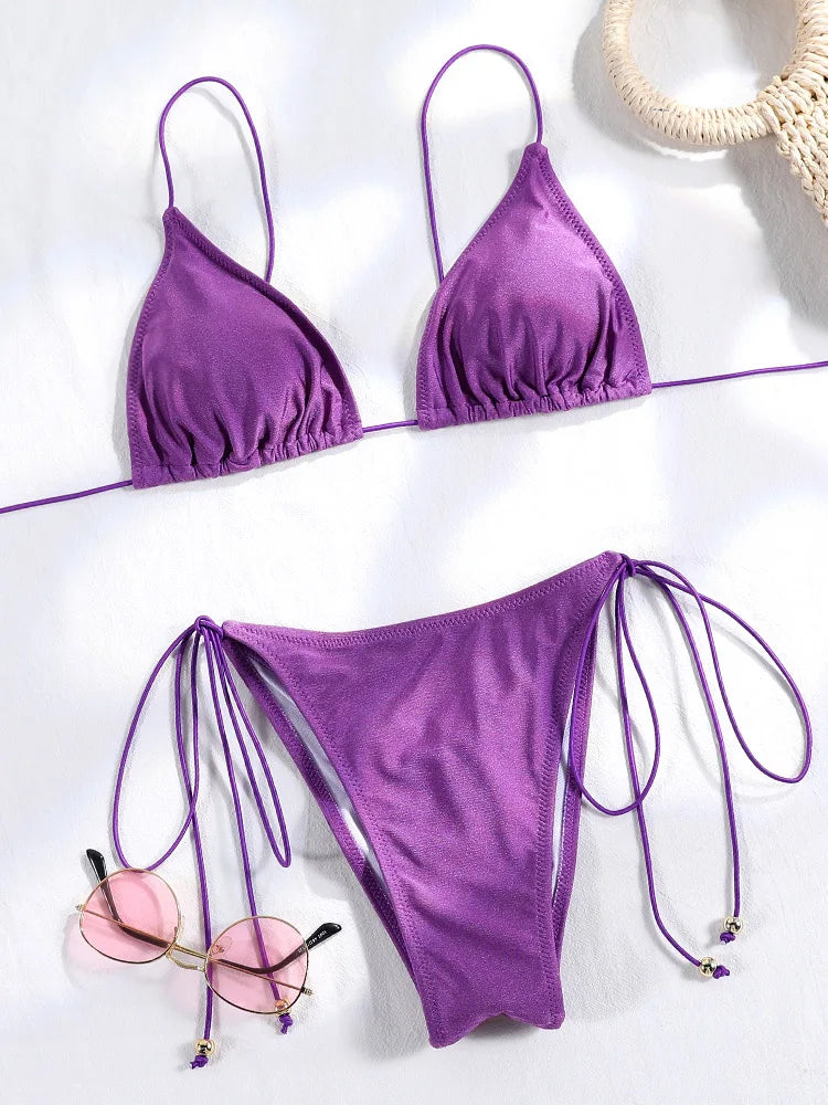 2025 High Cut Brazilian Bikini Set – Solid Color Swimwear