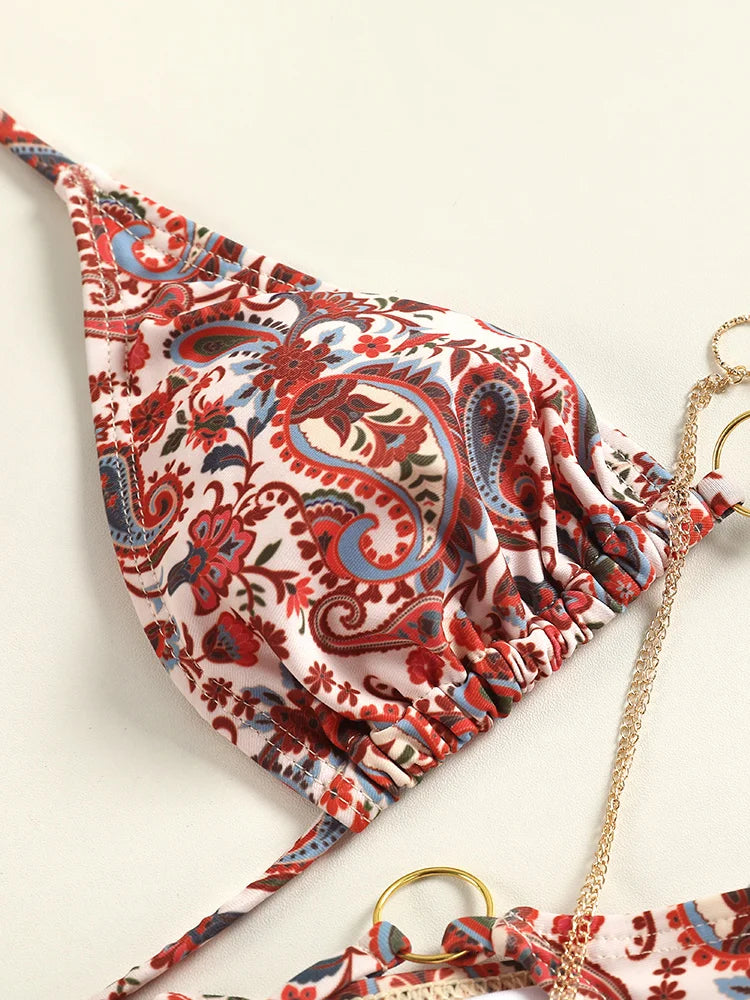 2024 Printed Triangle Bikini Set – Low Waist Bandage Biquini