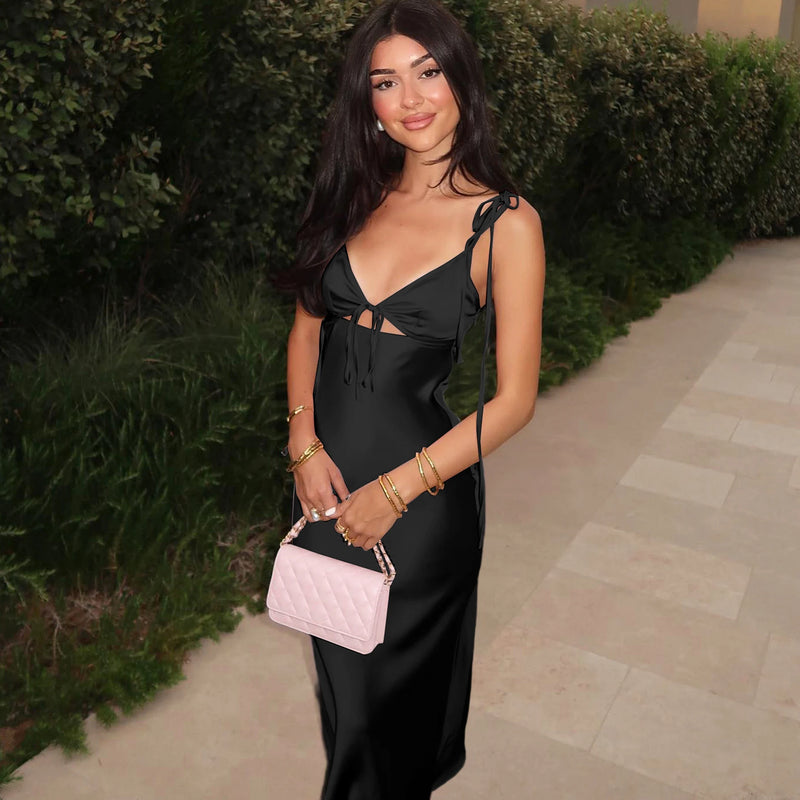 Backless Lace-Up Cut Out Midi Dress