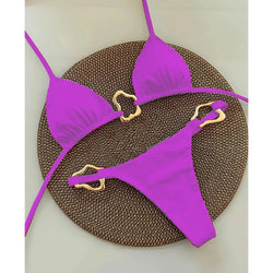 Lace-Up Split Two-Piece Bikini – Solid Color