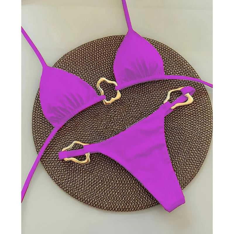 Lace-Up Split Two-Piece Bikini – Solid Color