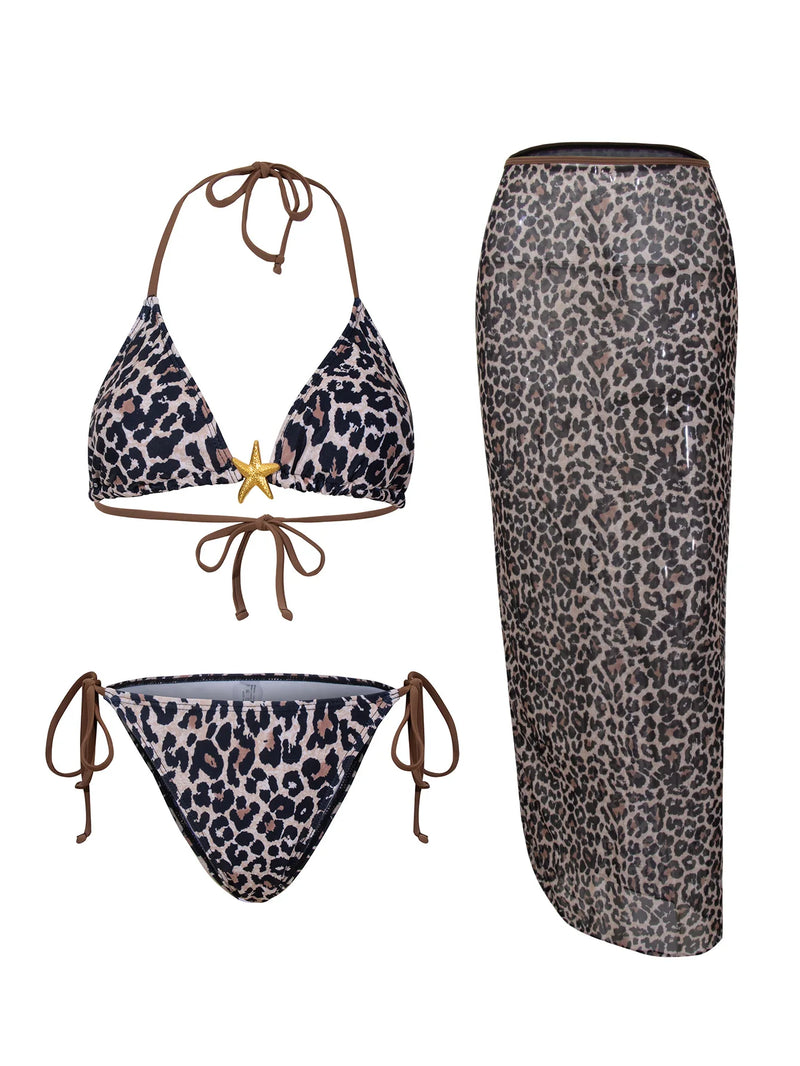 2025 Floral 3-Piece High Waist Bikini Set with Long Skirt – Beachwear for Women