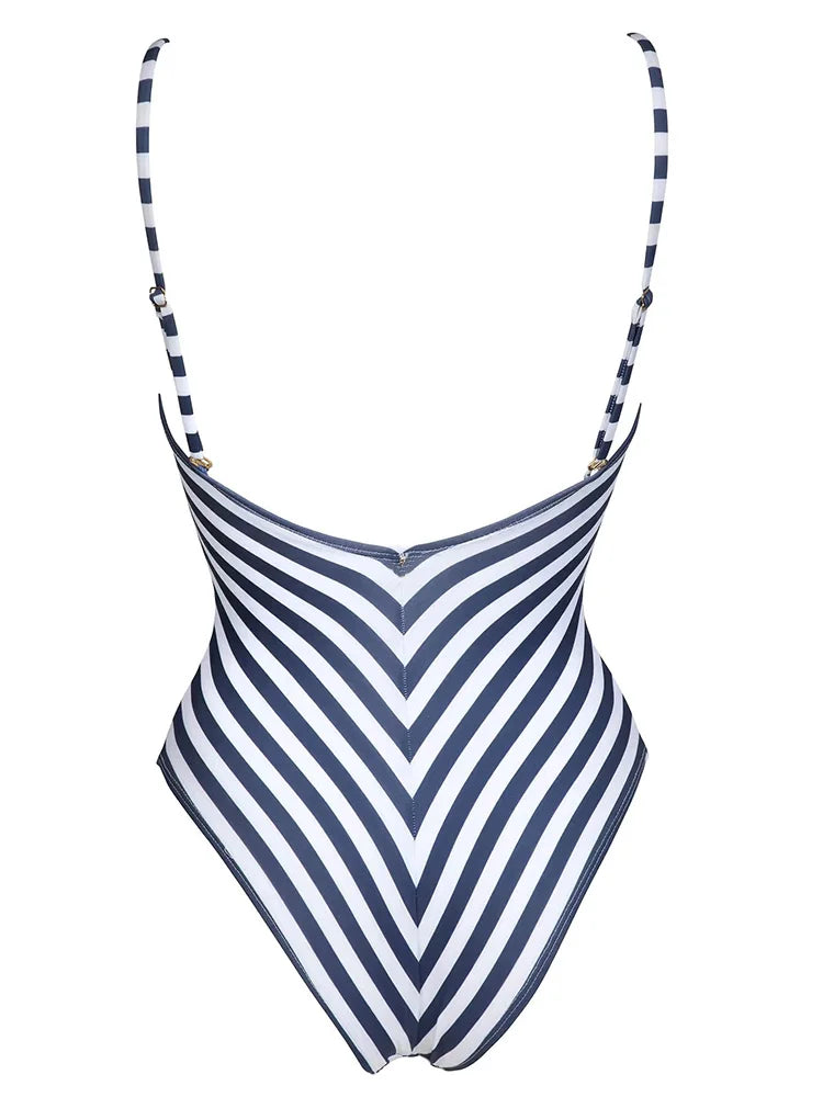 ZRTAK Striped Push-Up Bandage One-Piece Swimsuit