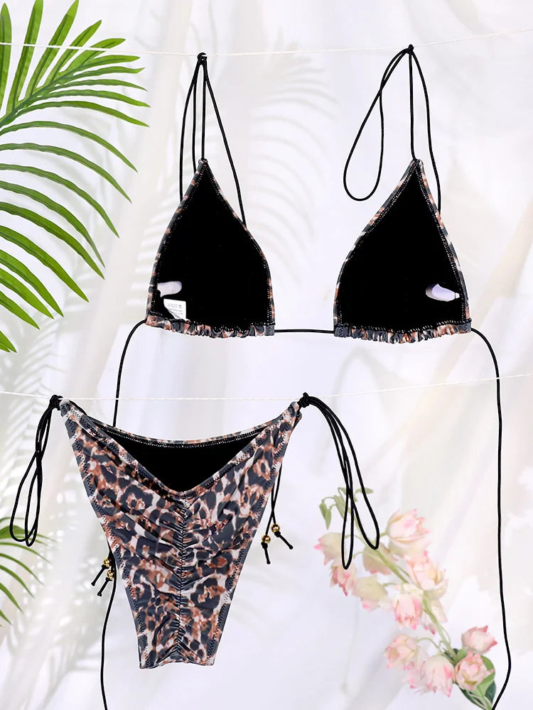 Miyouj 2025 Leopard Print Bandage Bikini – Sexy Triangle Low-Waist Swimwear