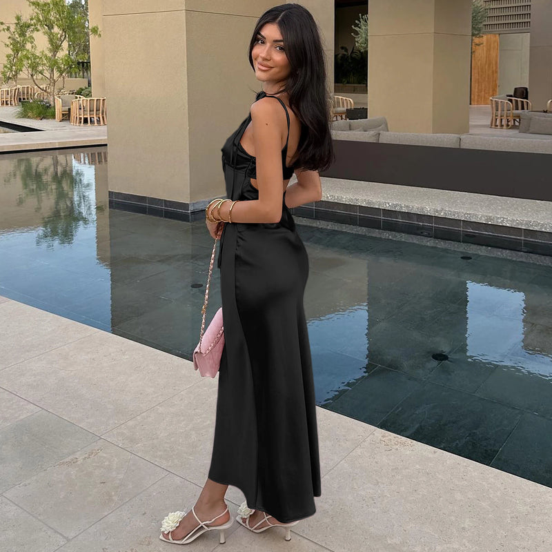 Backless Lace-Up Cut Out Midi Dress
