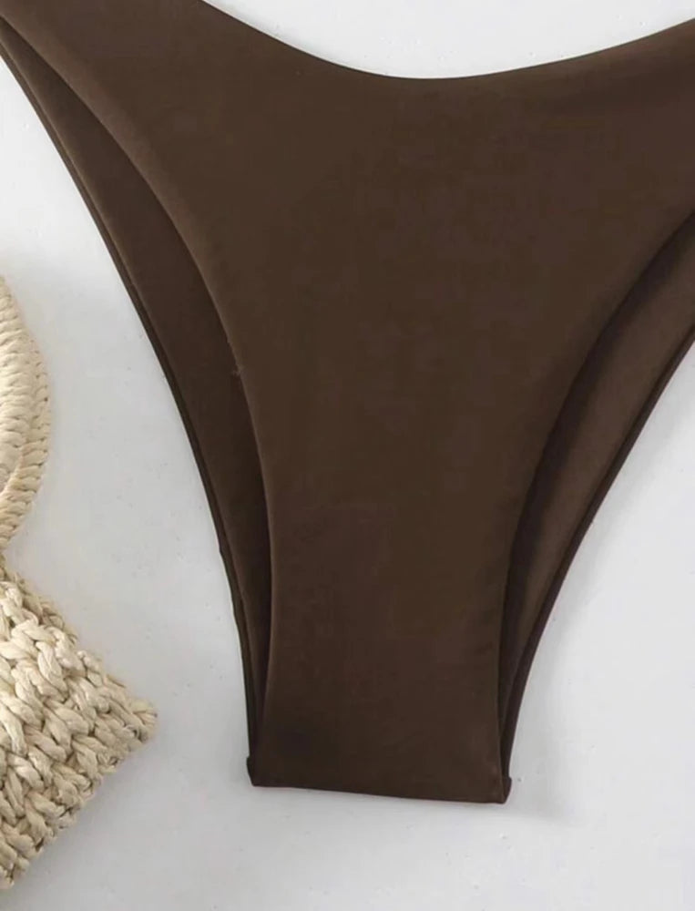 2025 Sexy Halter Thong Bikini – Double Fabric Lace-Up Brazilian Swimsuit