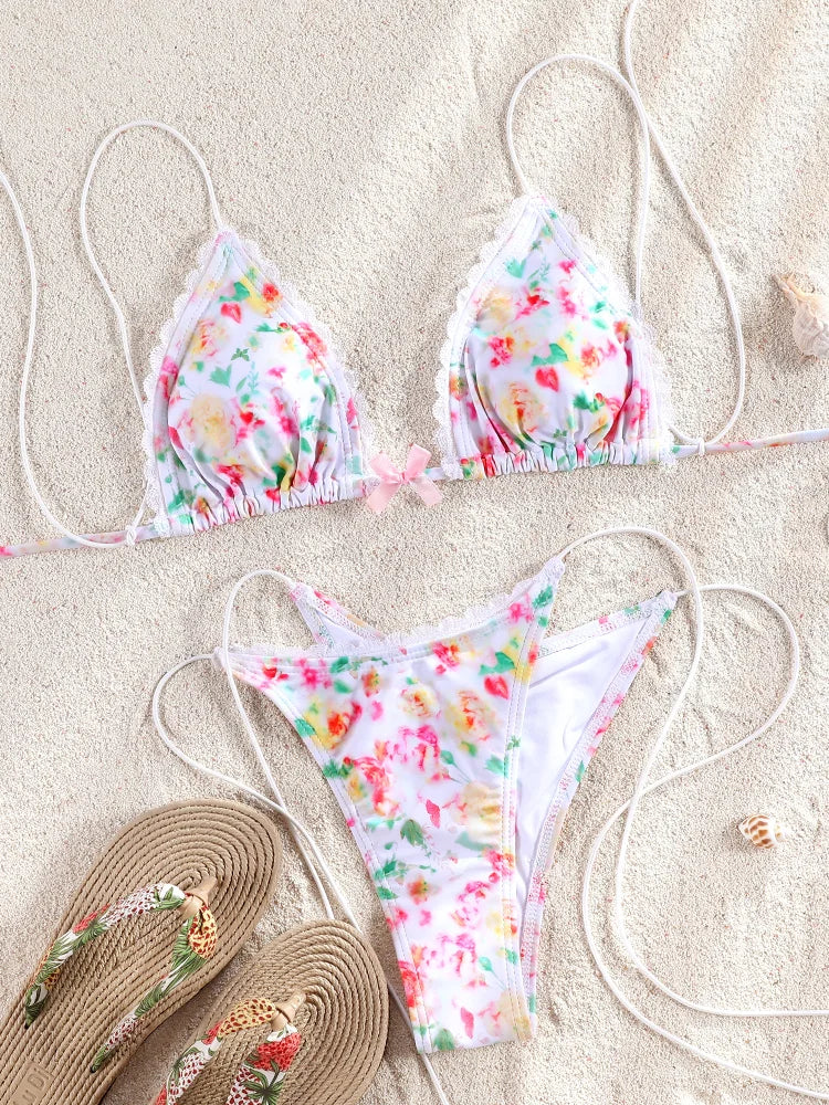 ZRTAK 2025 Floral Triangle Bikini Set