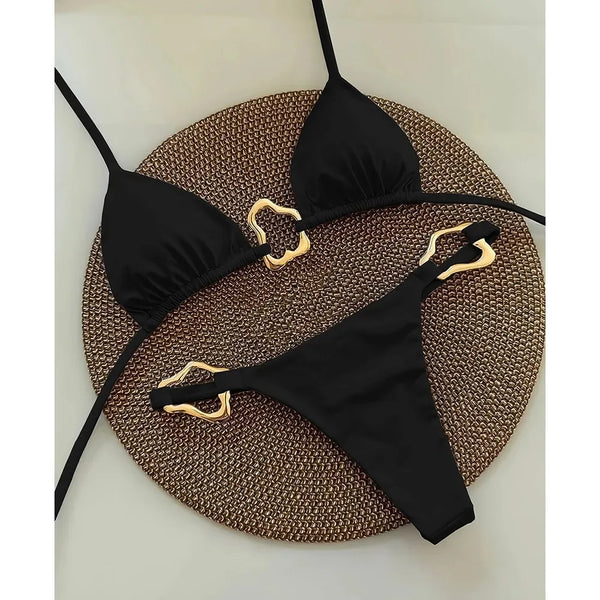 Lace-Up Split Two-Piece Bikini – Solid Color
