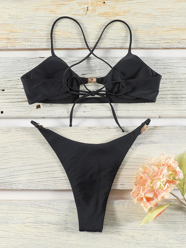 Miyouj High-Cut Push-Up Two-Piece Bikini – Black