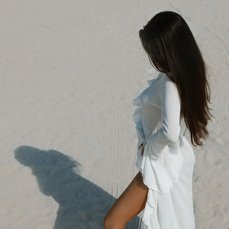 Chiffon V-Neck Ruffled Beach Cover-Up