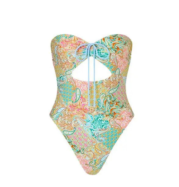 2025 Tropical Lace-Up Micro Thong Bikini Set – Halter Swimsuit for Women