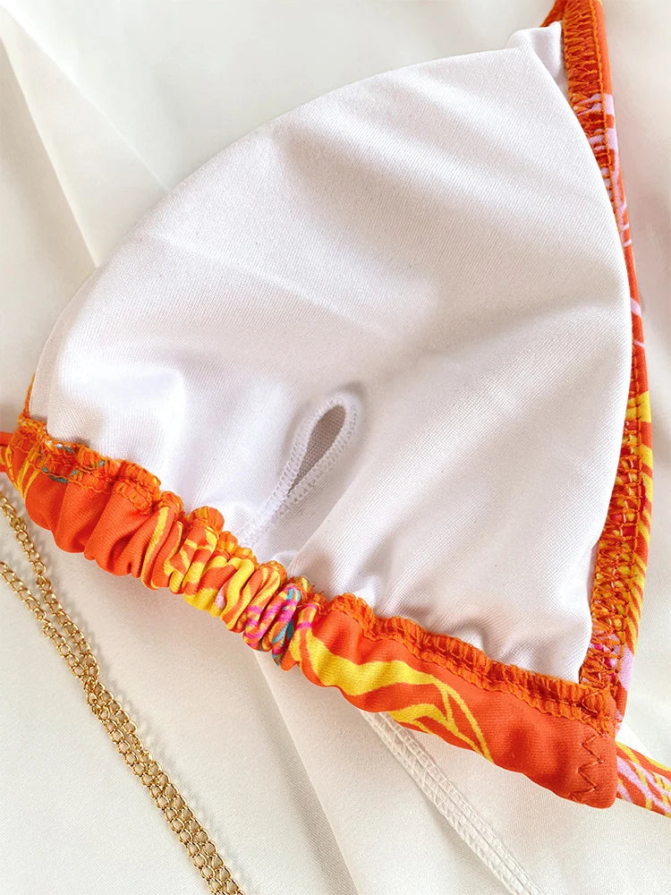 2024 Printed Triangle Bikini Set – Low Waist Bandage Biquini