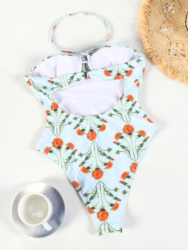Floral Halter One-Piece Swimsuit – 2025