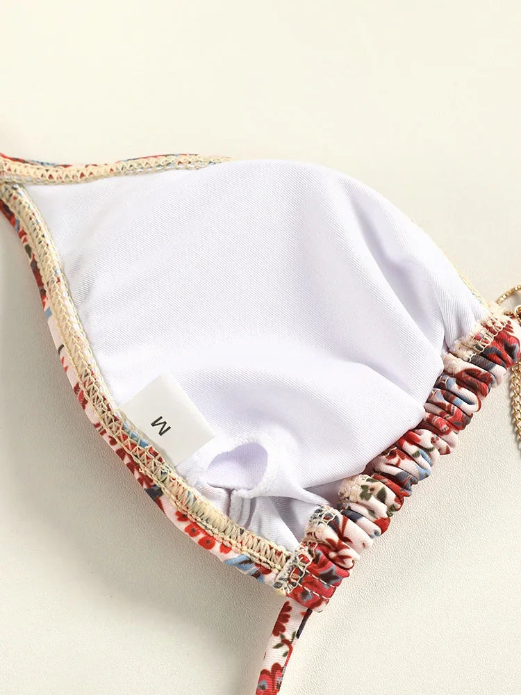 2024 Printed Triangle Bikini Set – Low Waist Bandage Biquini