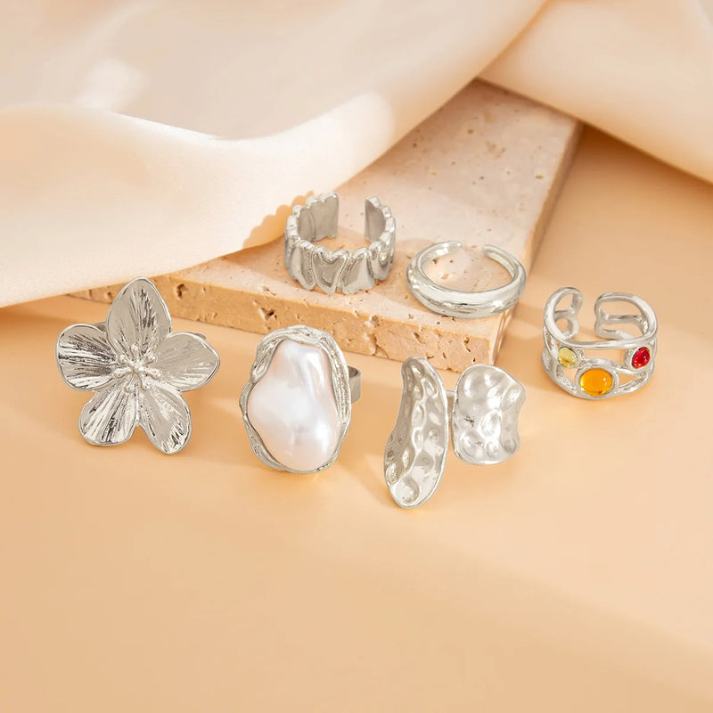 6-Piece Vintage Punk Metal Ring Set