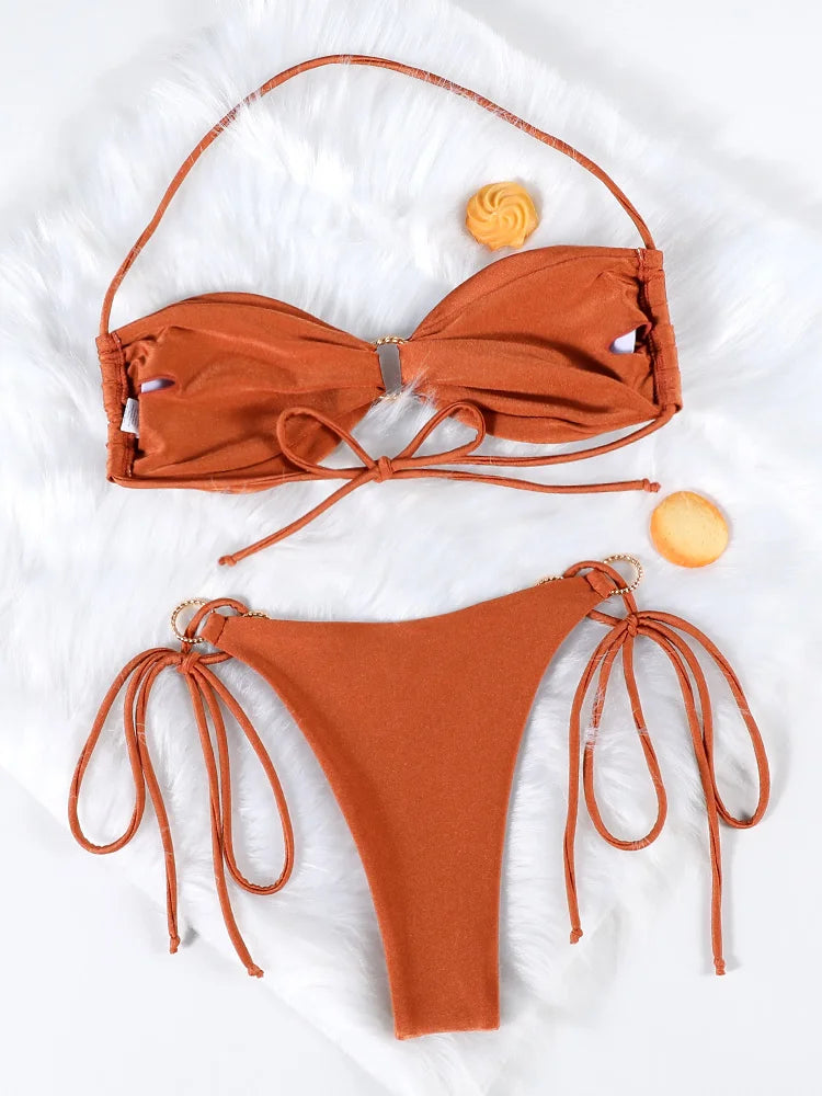 Miyouj 2025 Leopard Print Bandage Bikini – Sexy Triangle Low-Waist Swimwear