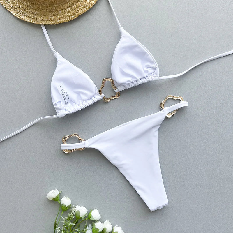 Lace-Up Split Two-Piece Bikini – Solid Color