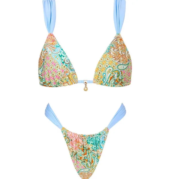 2025 Tropical Lace-Up Micro Thong Bikini Set – Halter Swimsuit for Women