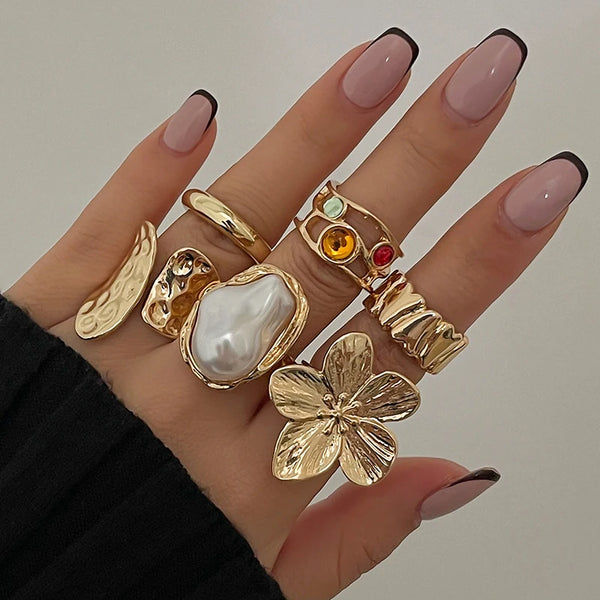 6-Piece Vintage Punk Metal Ring Set
