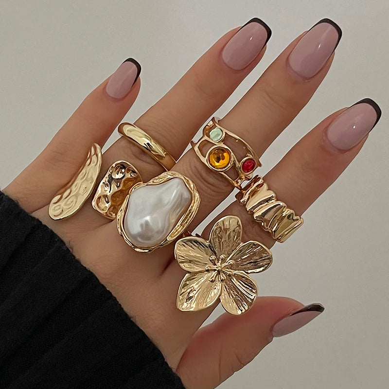 6-Piece Vintage Punk Metal Ring Set