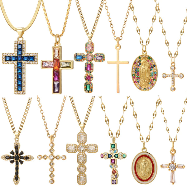 Gold Our Lady Cross Choker Necklace