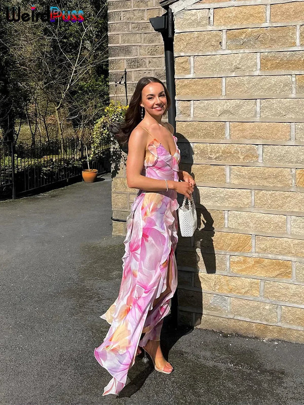 Floral Strapless Tassel Patchwork Dress