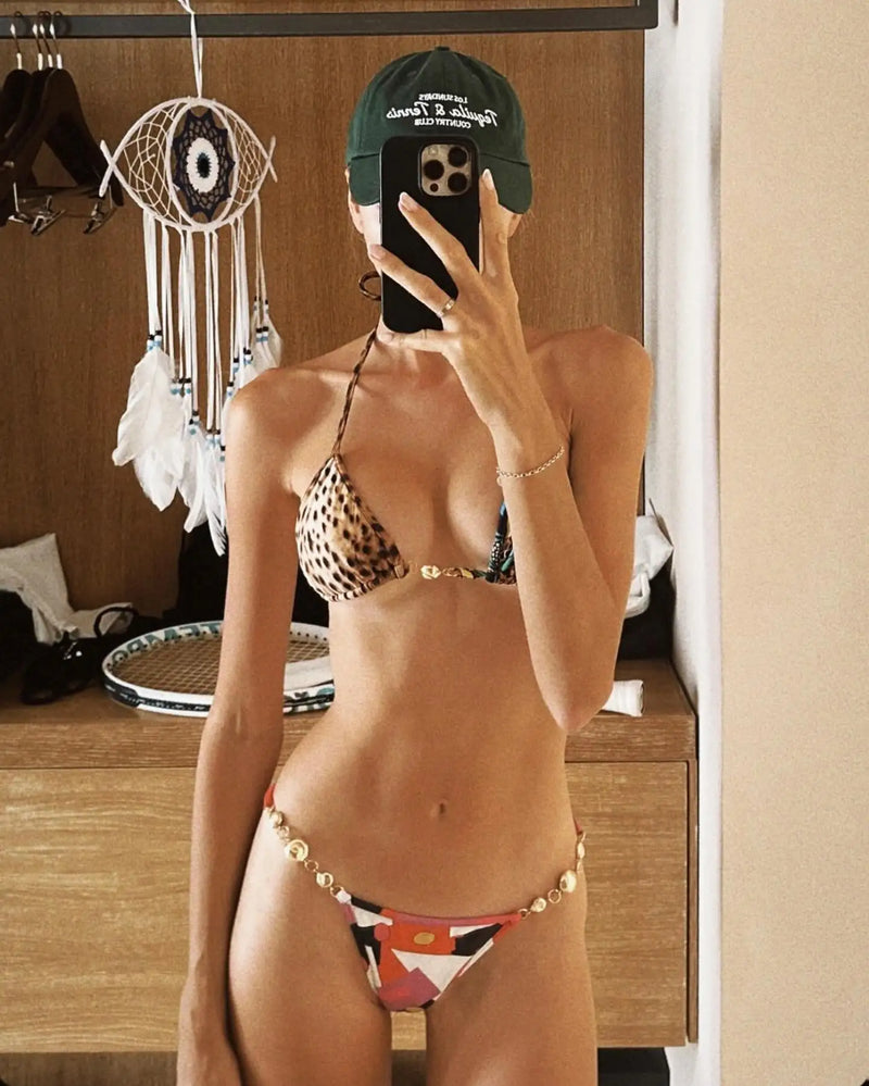 Leopard Print Bikini – Sexy Strappy High-Leg Two Piece with Gold Ring