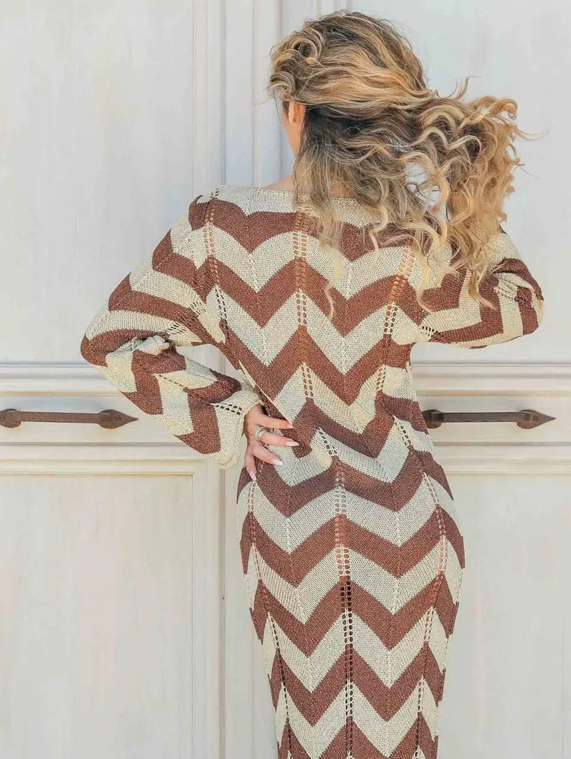 Striped Knit Lace-Up Maxi Cover-Up