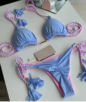 Lace-Up Split Two-Piece Bikini – Solid Color