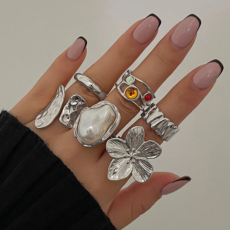 6-Piece Vintage Punk Metal Ring Set