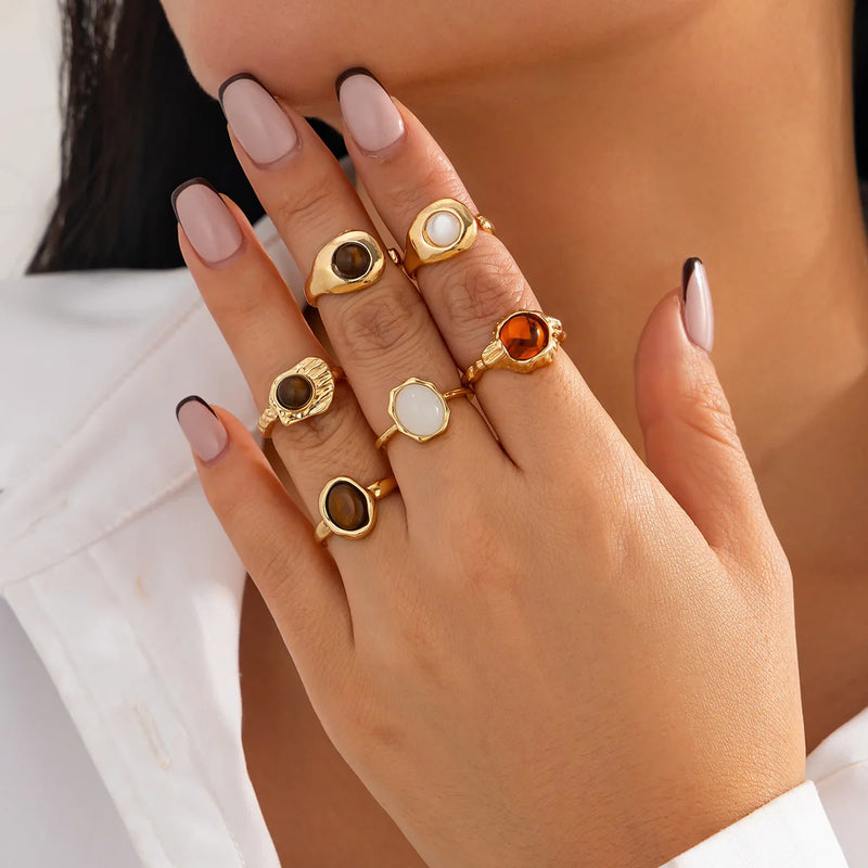 6-Piece Vintage Punk Metal Ring Set