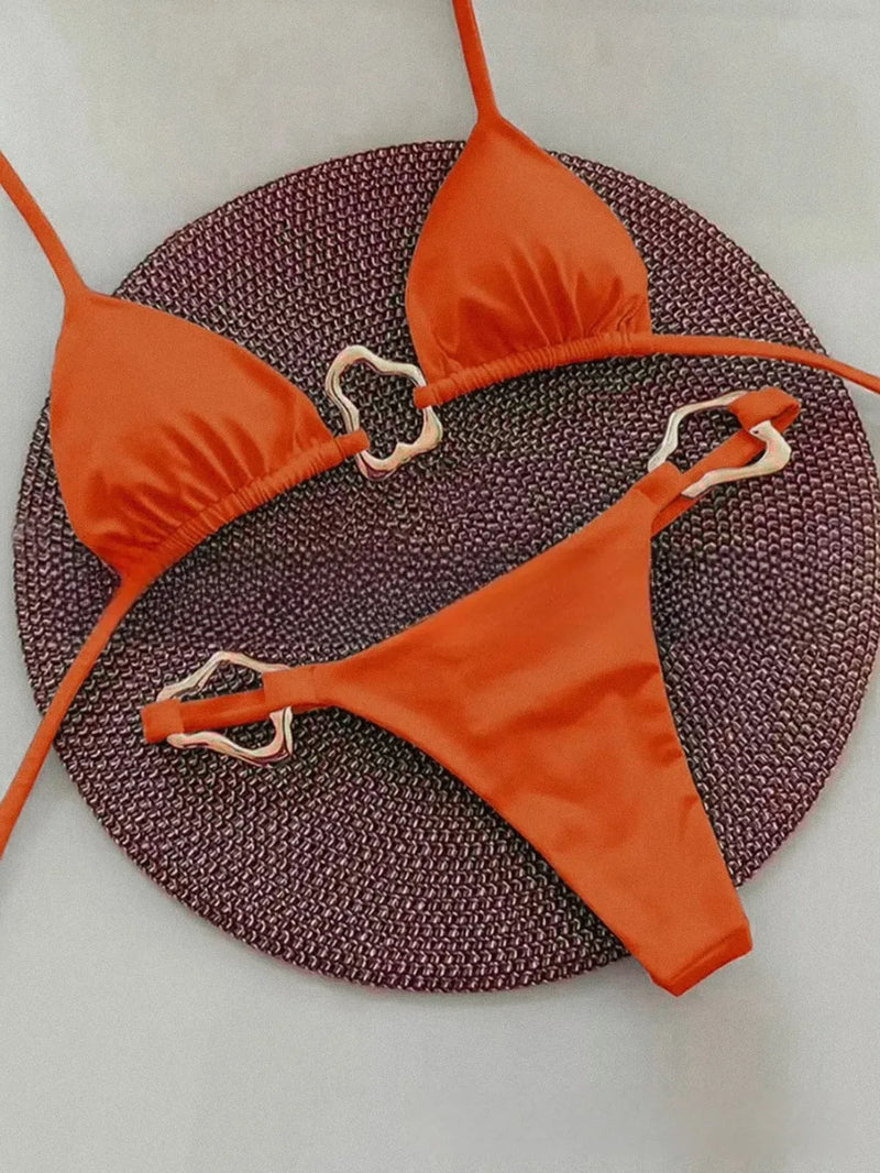 Lace-Up Split Two-Piece Bikini – Solid Color