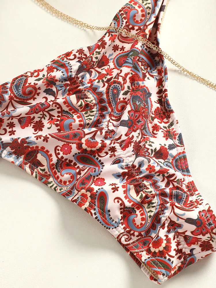 2024 Printed Triangle Bikini Set – Low Waist Bandage Biquini