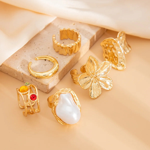 6-Piece Vintage Punk Metal Ring Set