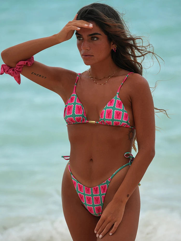 2025 Printed Bikini Set – Sexy Two-Piece Bandage Swimsuit for Women
