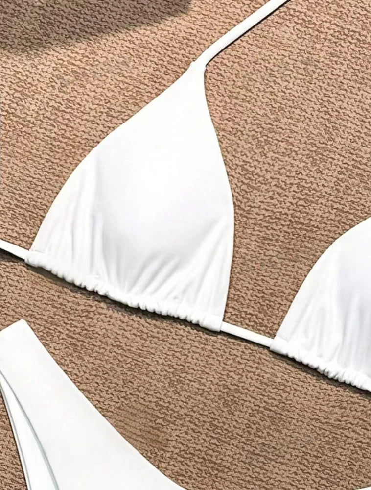 2025 Sexy Halter Thong Bikini – Double Fabric Lace-Up Brazilian Swimsuit