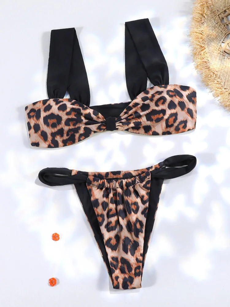 Miyouj 2025 Leopard Print Bandage Bikini – Sexy Triangle Low-Waist Swimwear