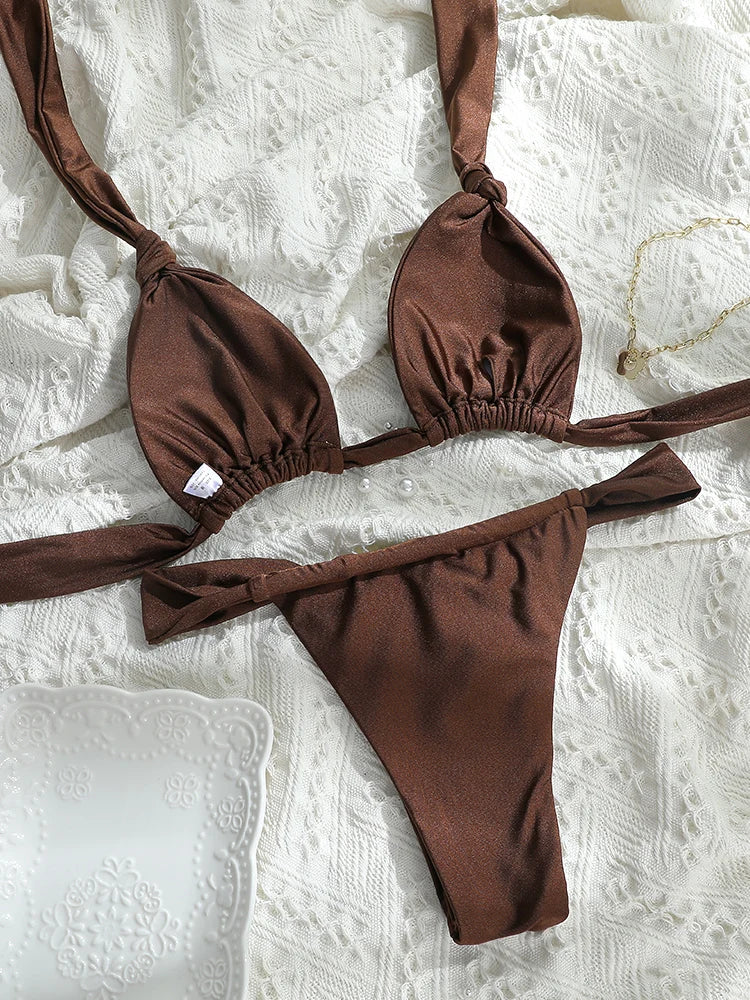 Miyouj 2025 Leopard Print Bandage Bikini – Sexy Triangle Low-Waist Swimwear