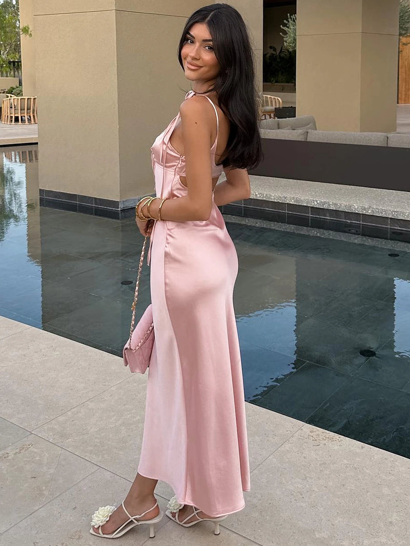 Backless Lace-Up Cut Out Midi Dress