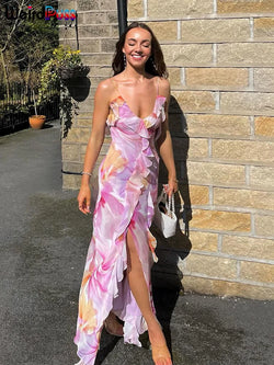 Floral Strapless Tassel Patchwork Dress
